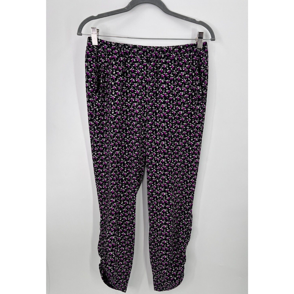 CeCe Marrakes Ditsy Floral Ruched Ankle Lounge Jogger Pant Purple Black Womens S